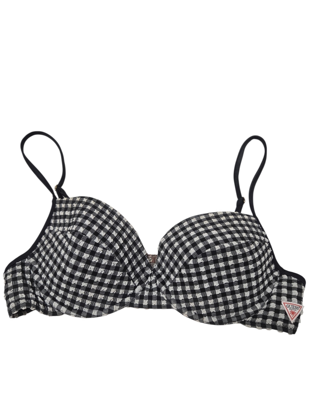 Guess Black & White Gingham Underwire Swim Top Size M